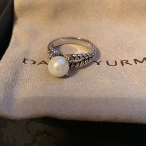 David Yurman Cable Collection pearl ring with small diamonds